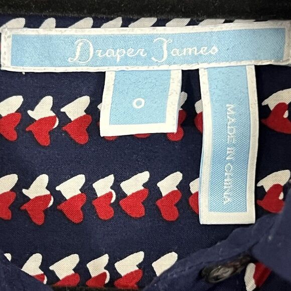 Draper James Heart Field Printed Shirt Dress Navy Red White Size 0 No Belt - Picture 6 of 6